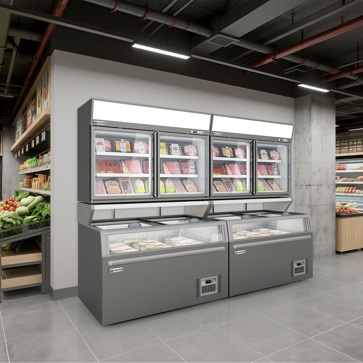 Supermarket Wall Freezer Display 1450mm 232L 650W Grey WTGIC2