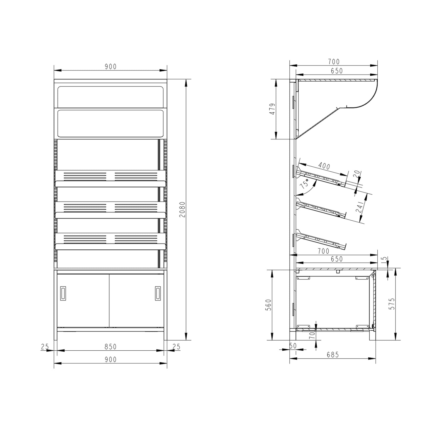 Bread Display Shelf 3 Shelves 900mm Black BRK900