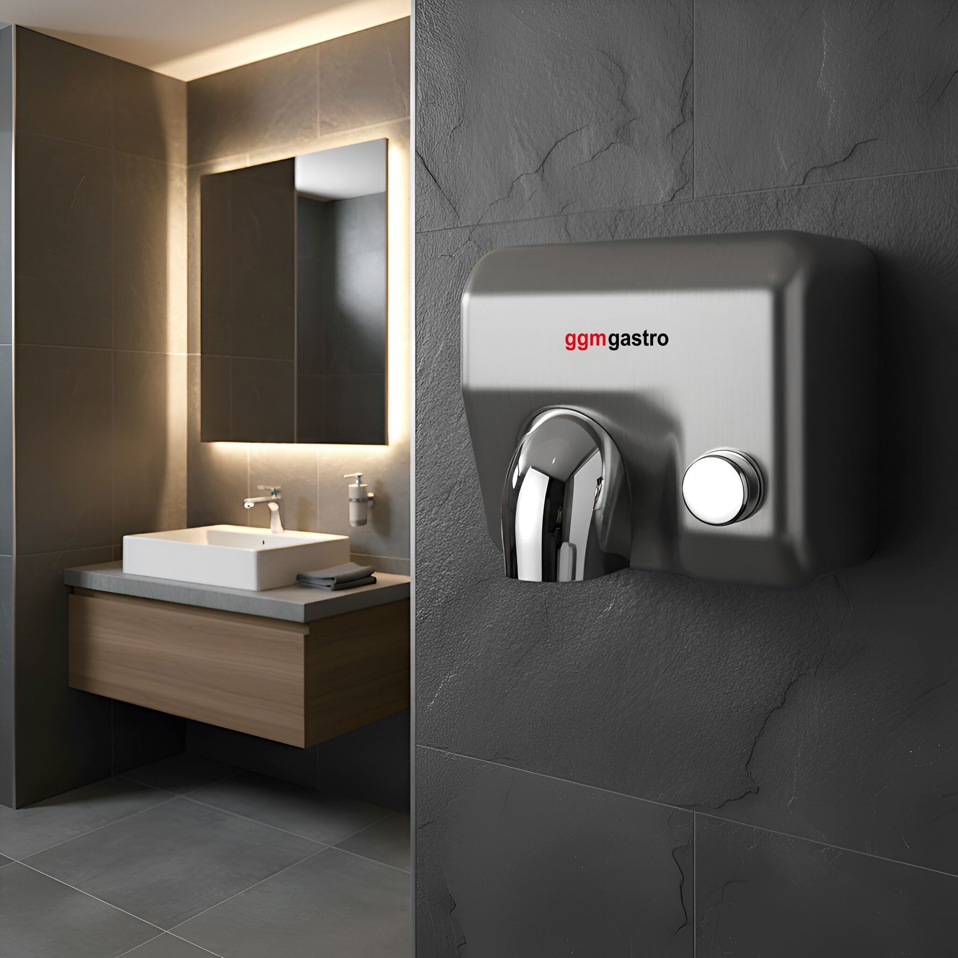 Push Button Hand Dryer Stainless Steel Matte