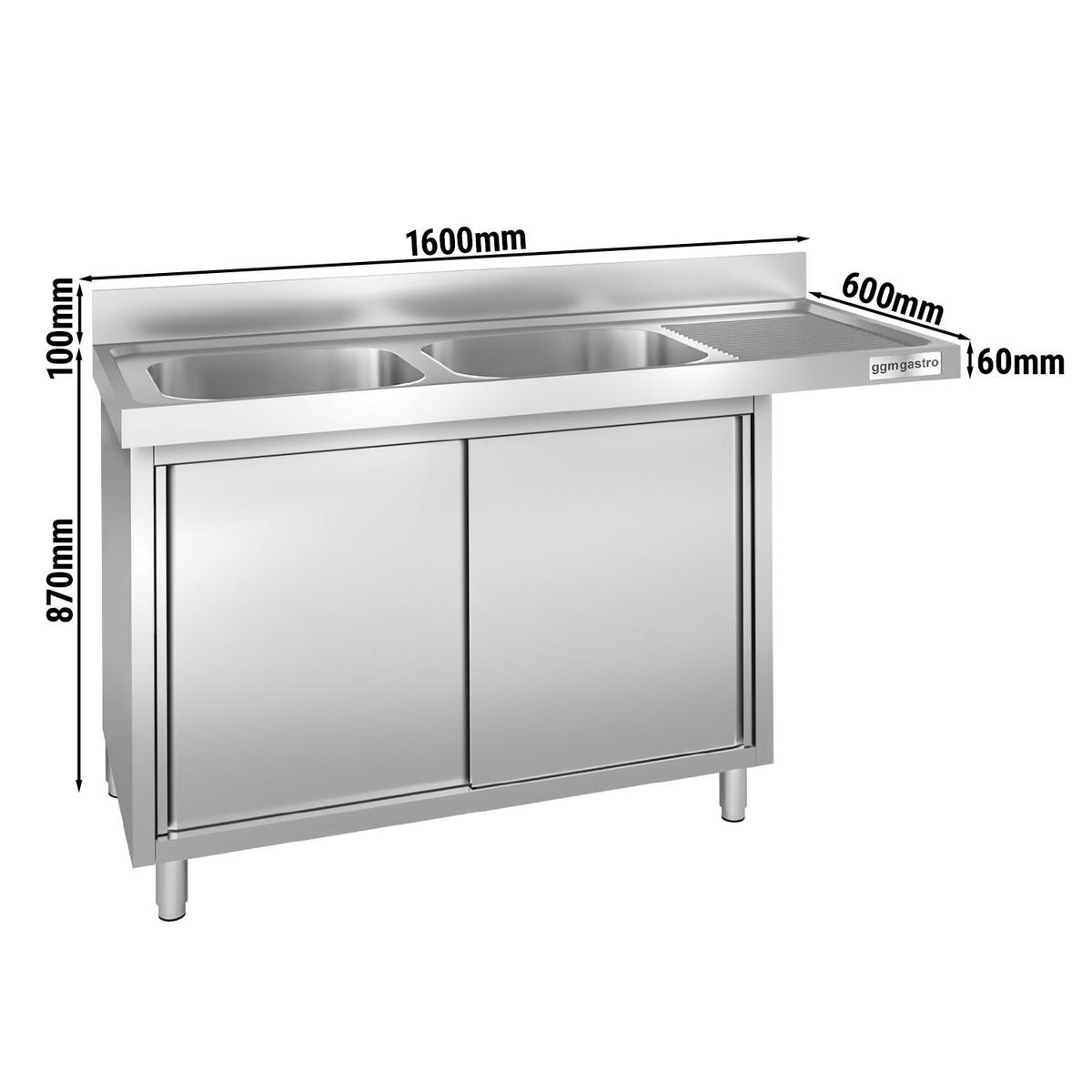 Commercial Dishwasher Sink with Cupboard 1600x600x970mm
