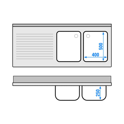 Commercial Dishwasher Sink with Cupboard 1600x700x970mm