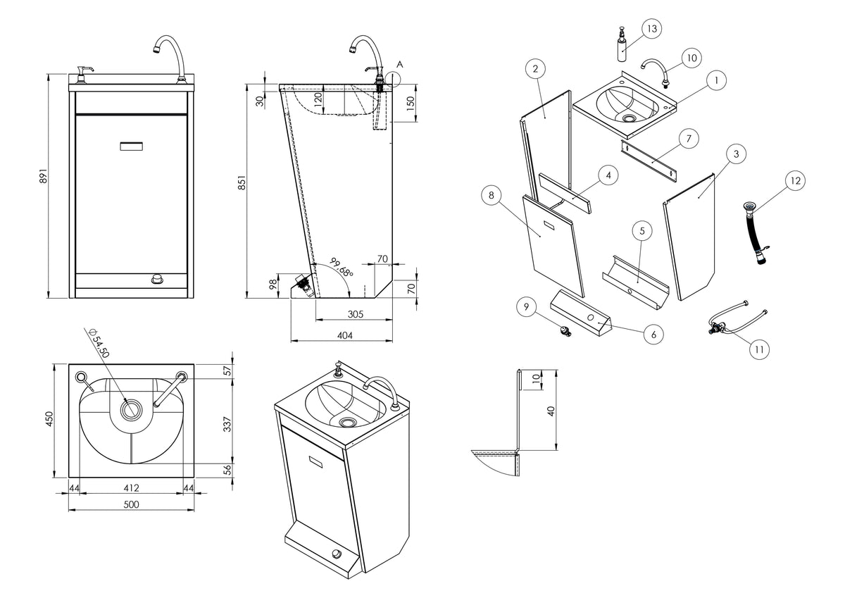 Commercial Foot-Operated Hand Wash Sink 500x451x890mm