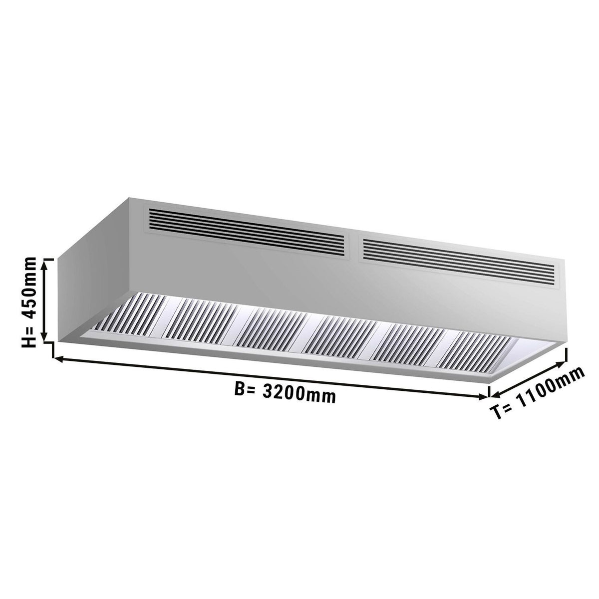 Commercial Induction Box Canopy Hood 3200mm