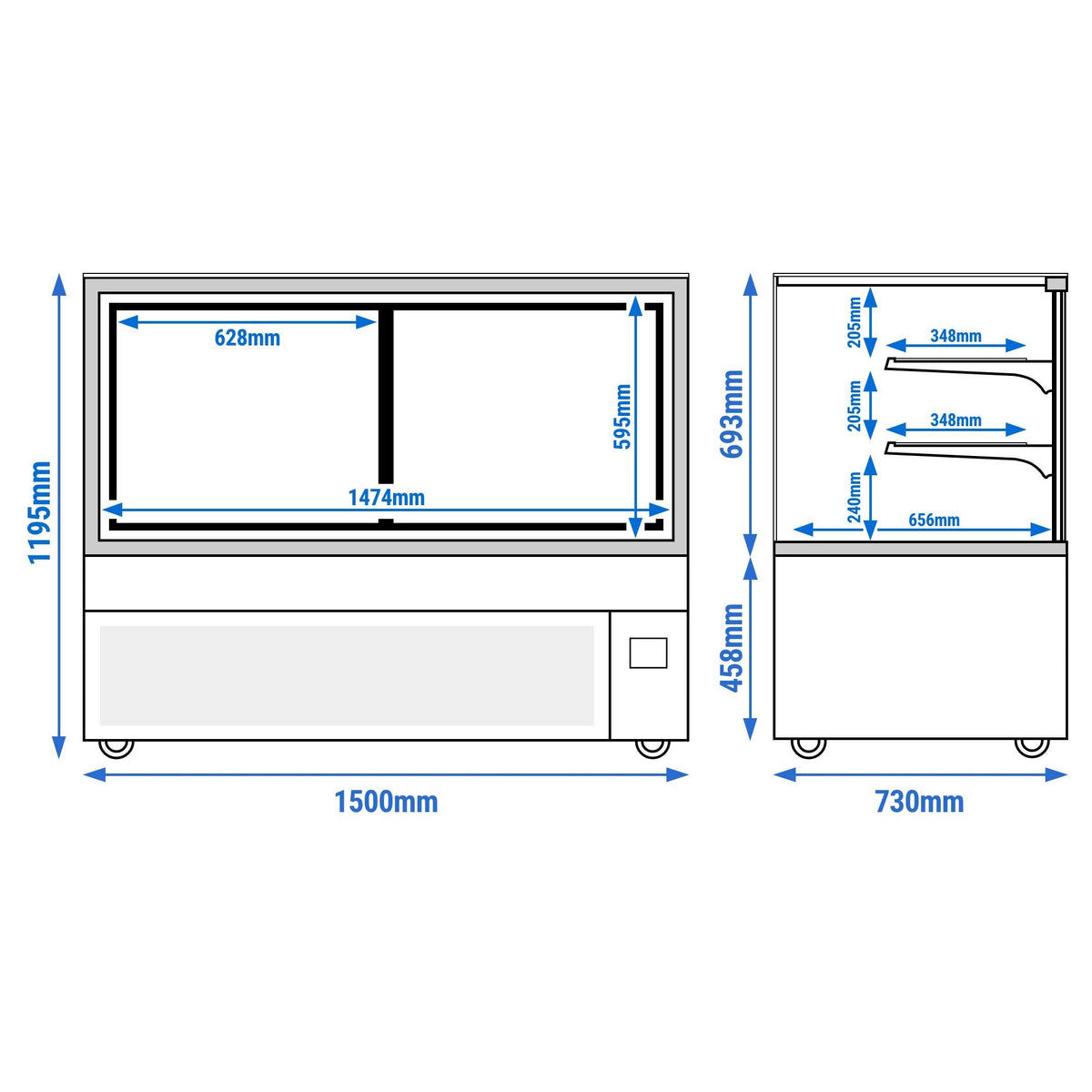 Refrigerated Pastry Display Case Double Glazing 620L Matt Black KTGSF157SM