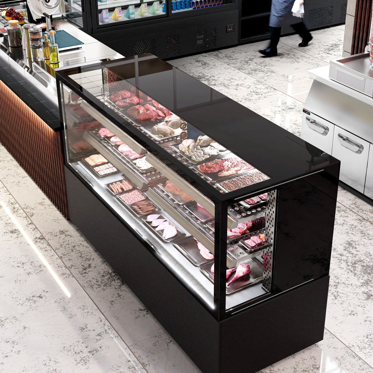 Refrigerated Meat Display Case Double Glazing 435L Matt Black KTFG107SM