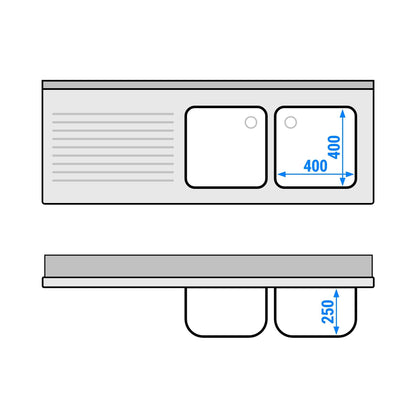 Commercial Dishwasher Sink with Cupboard 1600x600x970mm