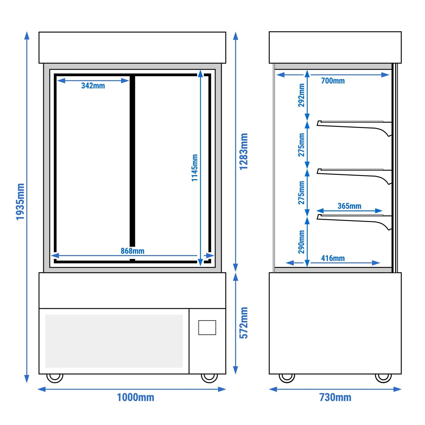 Refrigerated Pastry Display Case Double Glazing 850L Matt Black KTG107SM