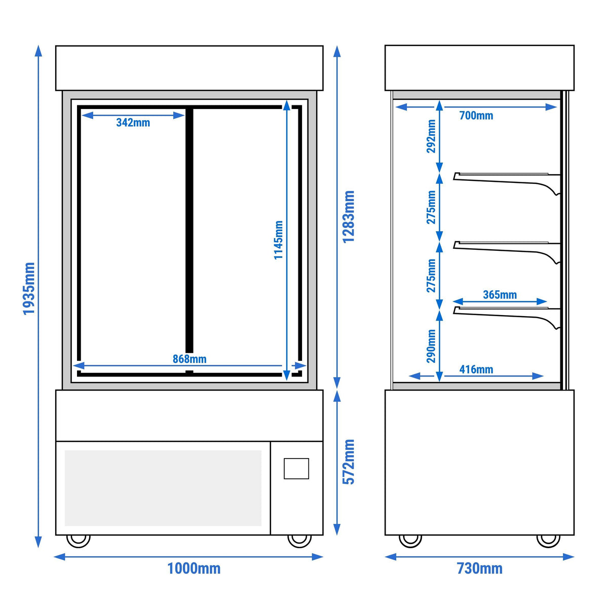 Refrigerated Pastry Display Case Double Glazing 850L Matt Black KTG107SM