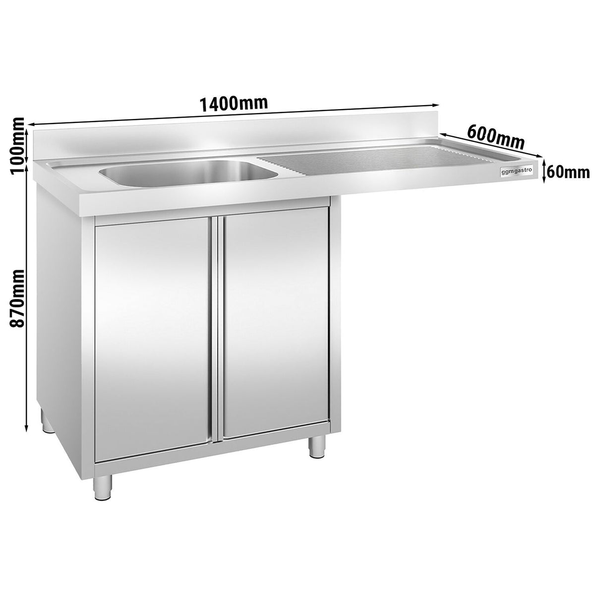 Commercial Dishwasher Sink with Cupboard 1400x600x970mm