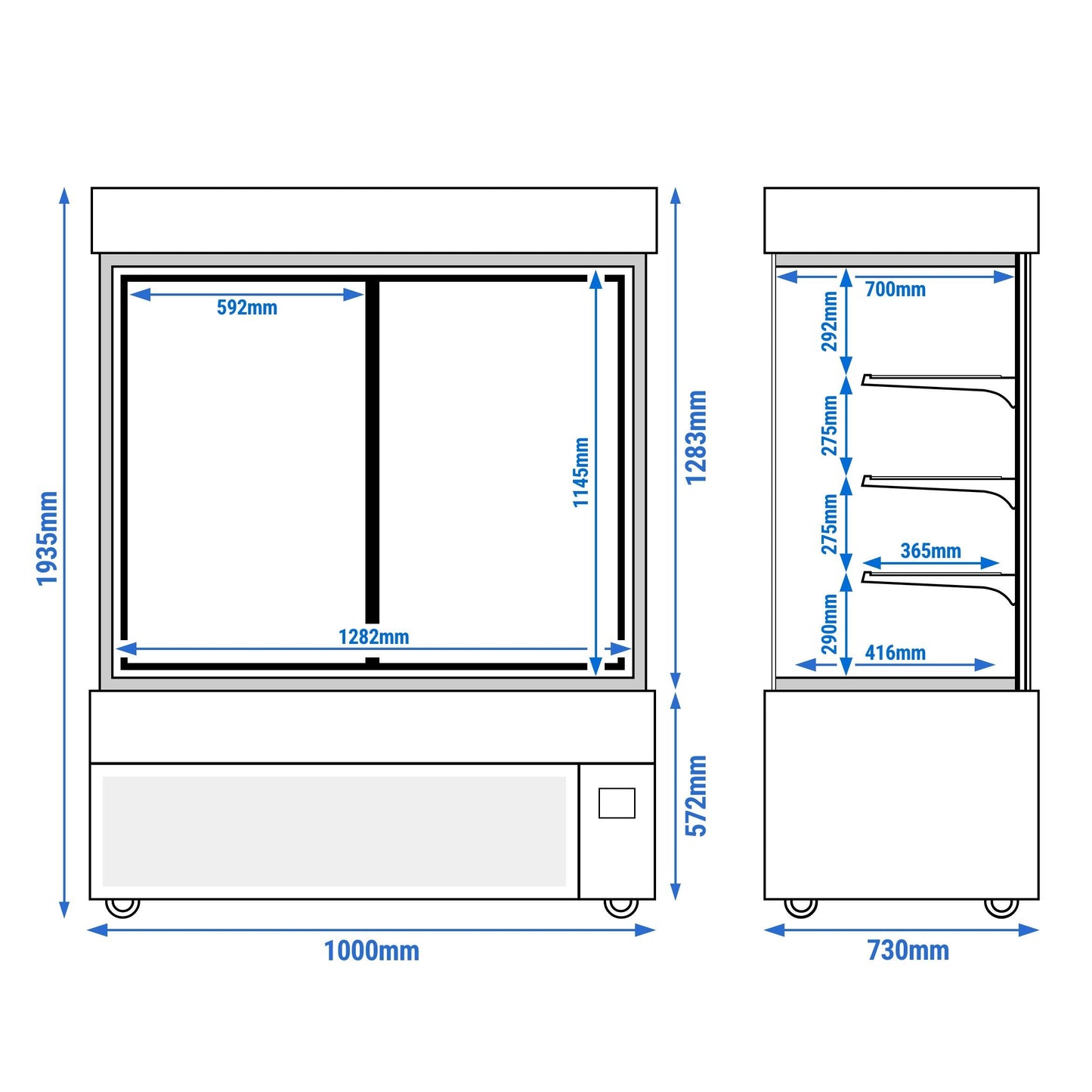 Refrigerated Pastry Display Case Double Glazing 1010L Matt Black KTG157SM