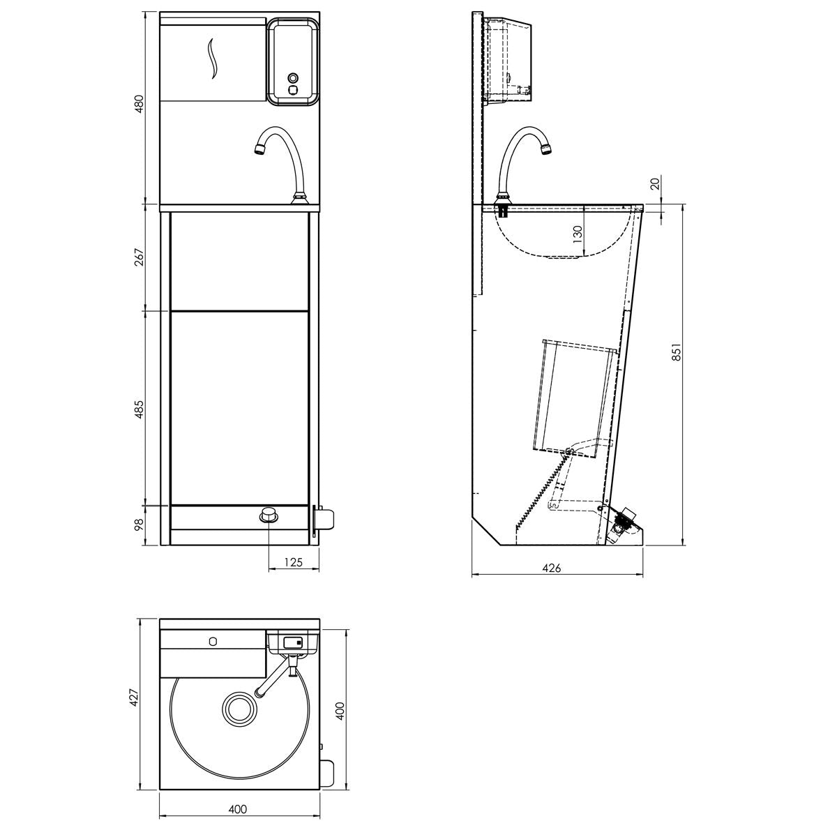 Commercial Foot-Operated Hand Wash Sink 400x427x1330mm