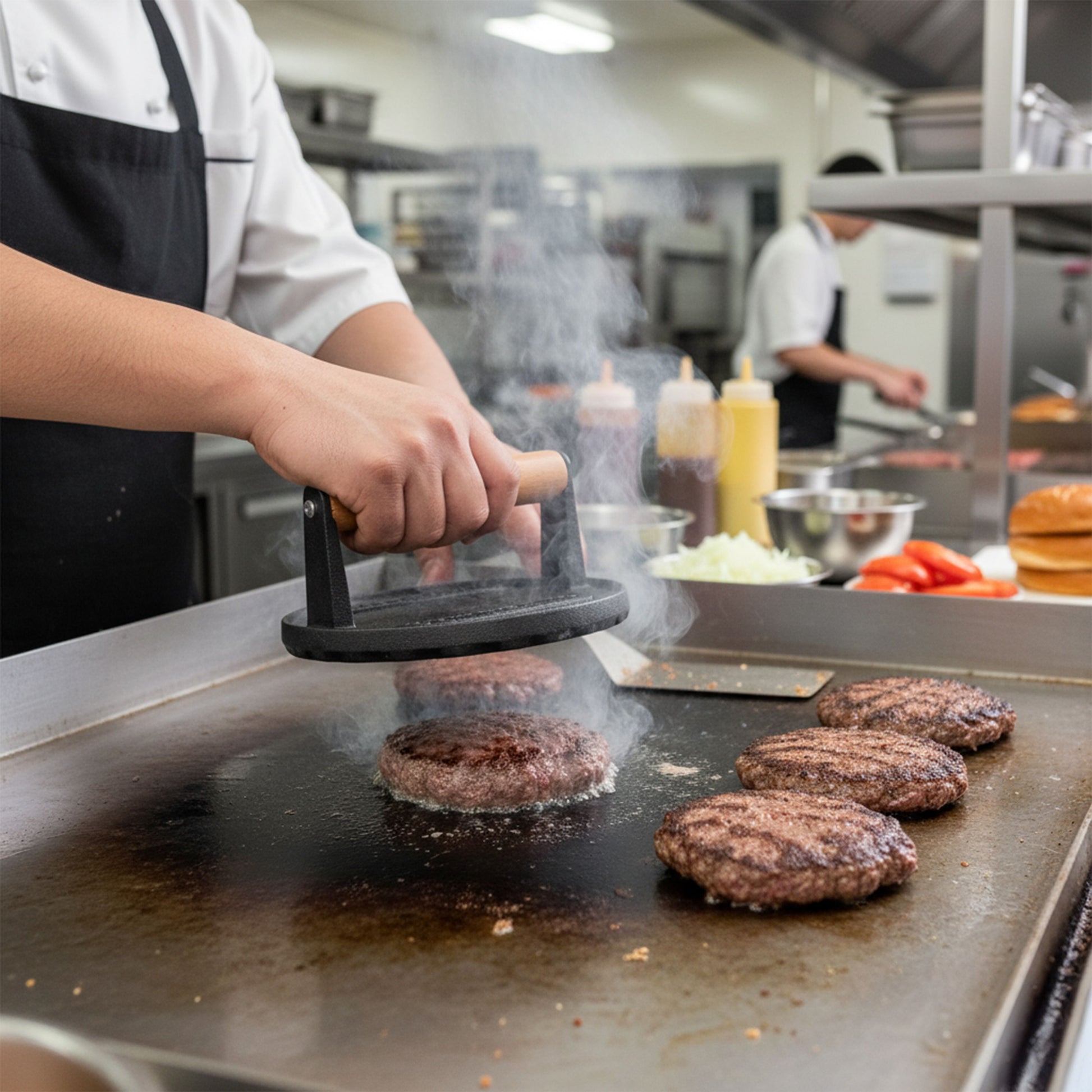 Smash Burger Press Cast Iron Grooved 175mm BPS175