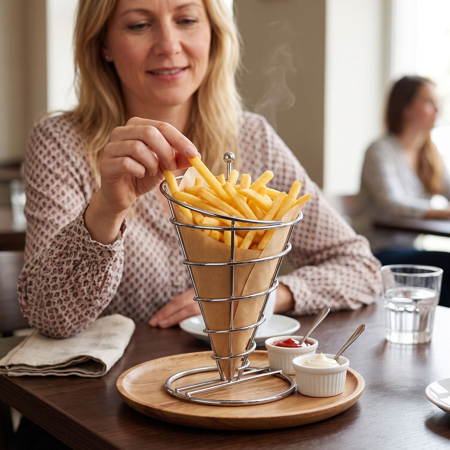 French Fry Serving Cone 230mm Chrome PFSS23