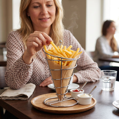 French Fry Serving Cone 230mm Chrome PFSS23