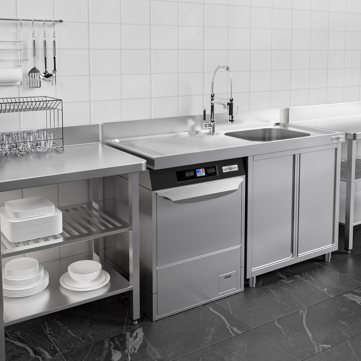 Commercial Dishwasher Sink with Cupboard 1400x700x970mm