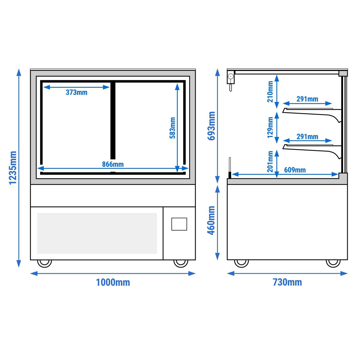 Refrigerated Pastry Display Case Double Glazing 435L Matt Black KTVOG107SM