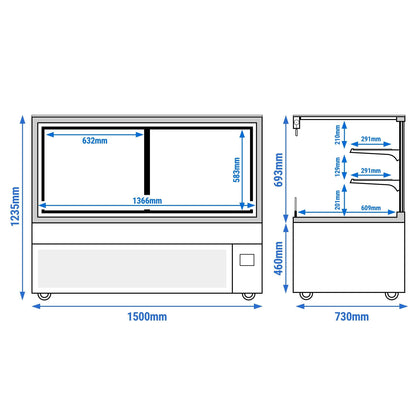 Refrigerated Pastry Display Case Double Glazing 530L Matt Black KTVOG157SM