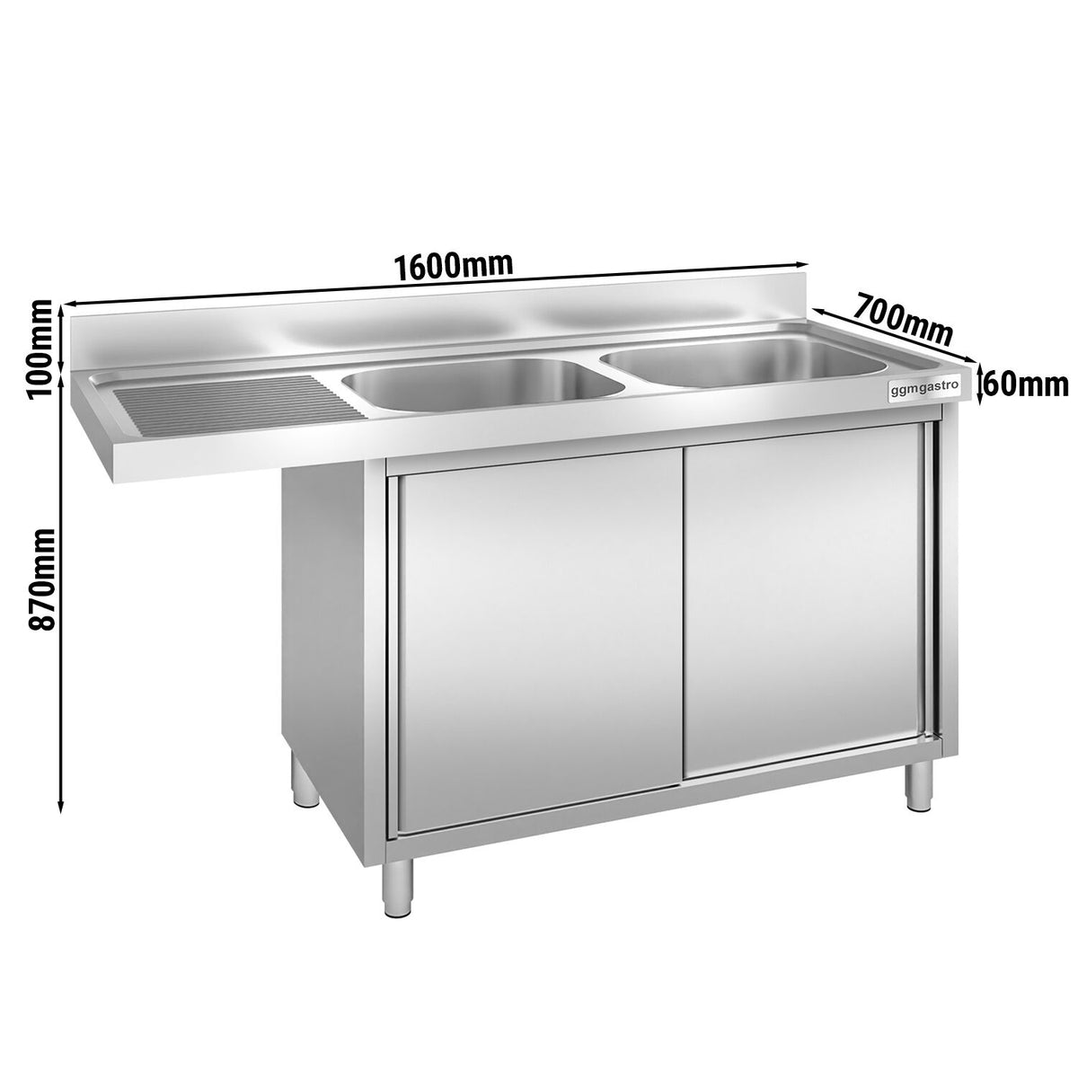 Commercial Dishwasher Sink with Cupboard 1600x700x970mm