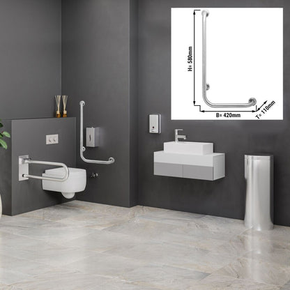 Wall Mounted Angled Bathroom Grab Bar 420 mm Stainless Steel