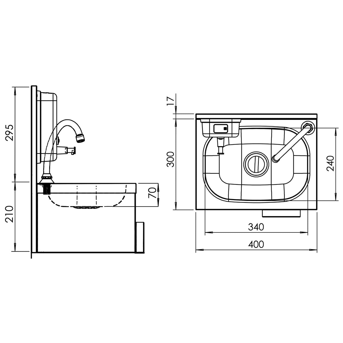 Commercial Knee-Operated Hand Wash Sink 400x300x500mm