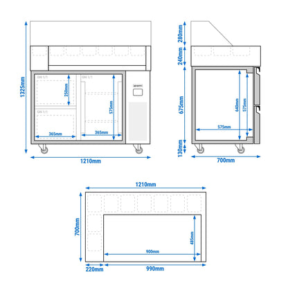 Refrigerated Preparation Table 1 Door 2 Drawers ZBF127DN#KGJ12#HM#SBF
