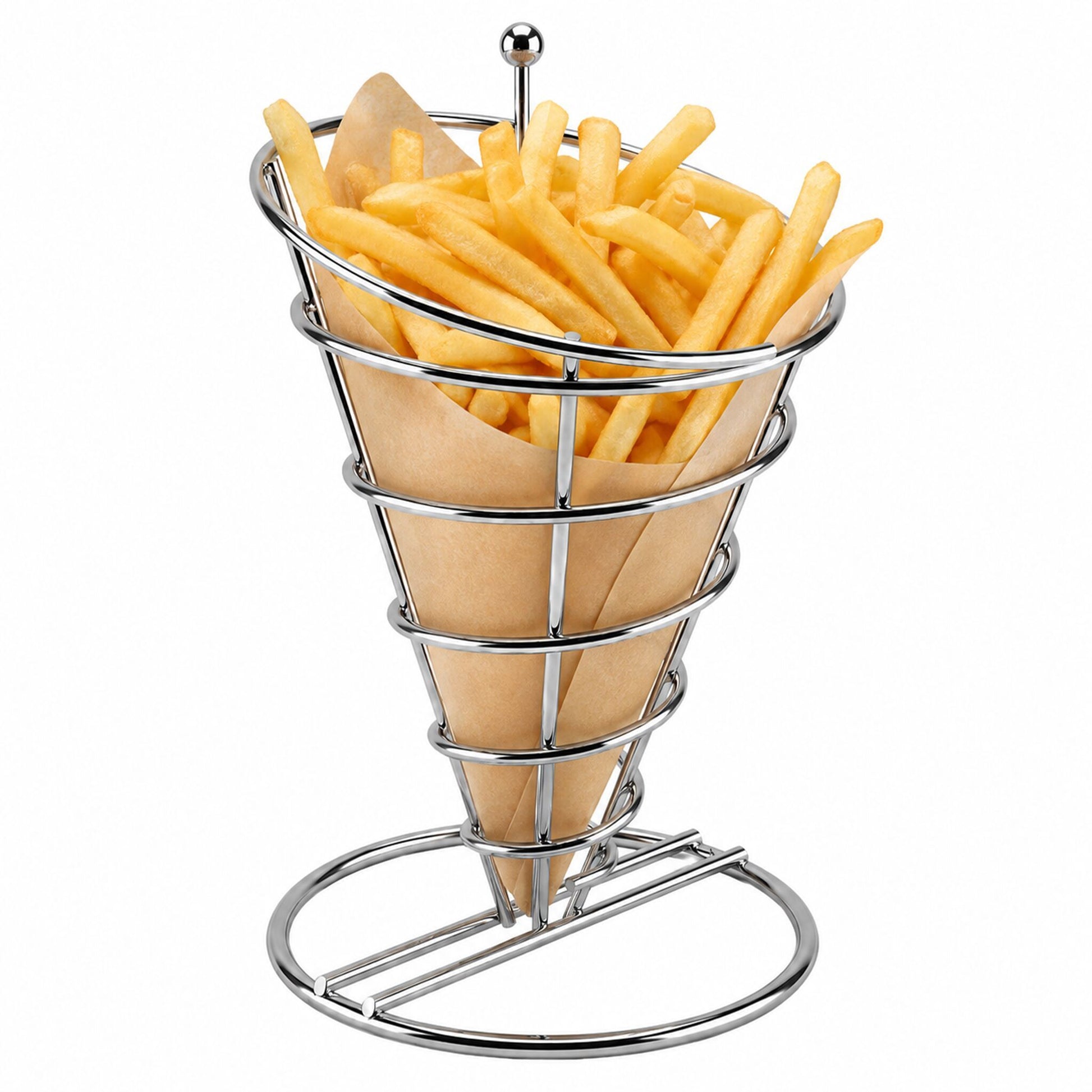 French Fry Serving Cone 230mm Chrome PFSS23