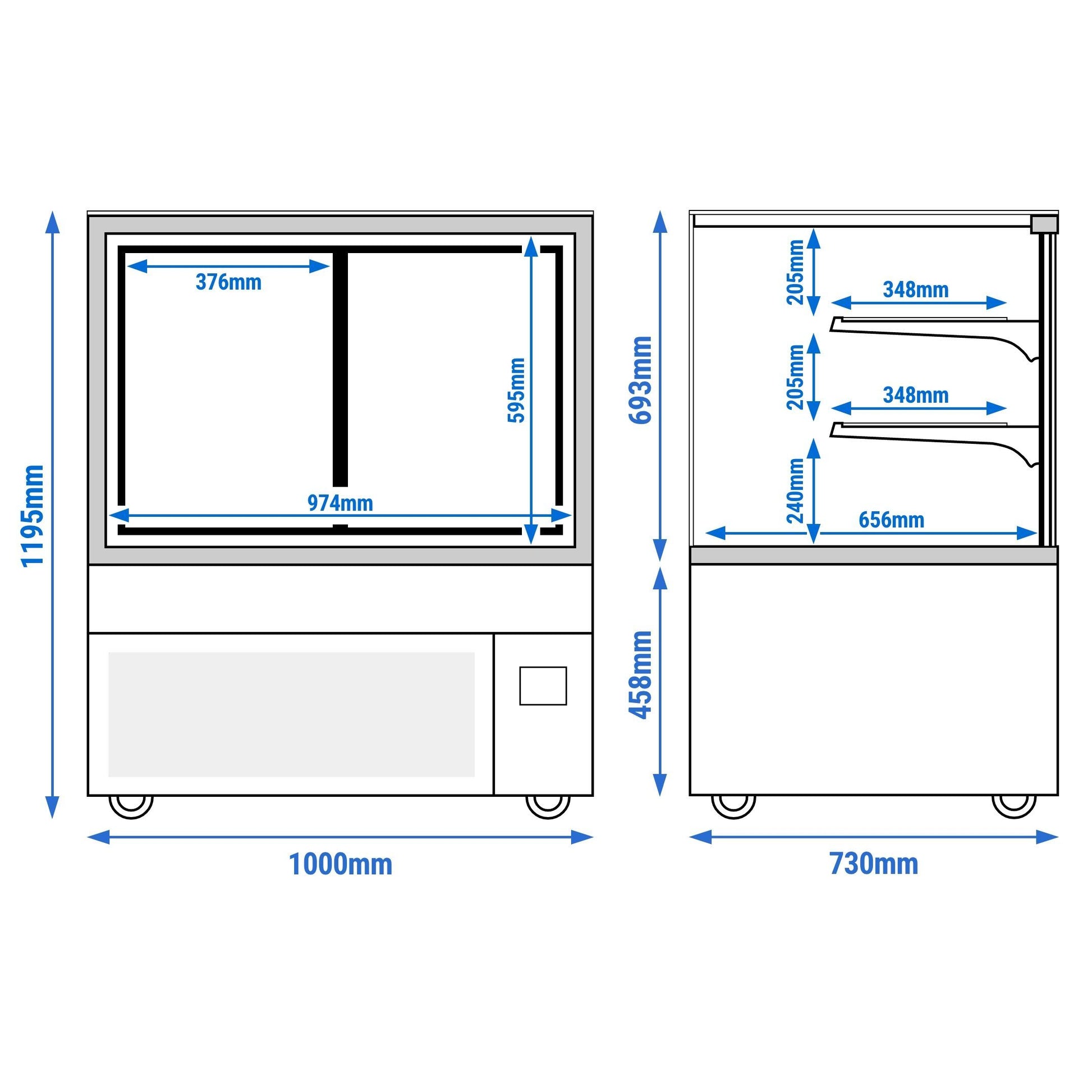 Refrigerated Pastry Display Case Double Glazing 430L Matt Black KTGSF107SM
