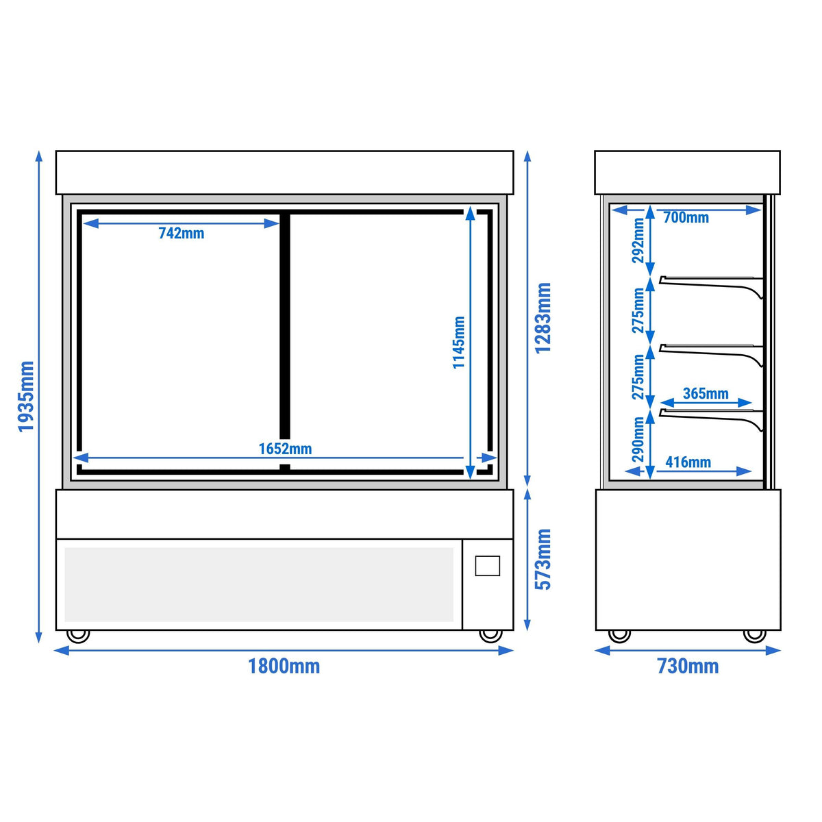 Refrigerated Pastry Display Case Double Glazing 1200L Matt Black KTG187SM