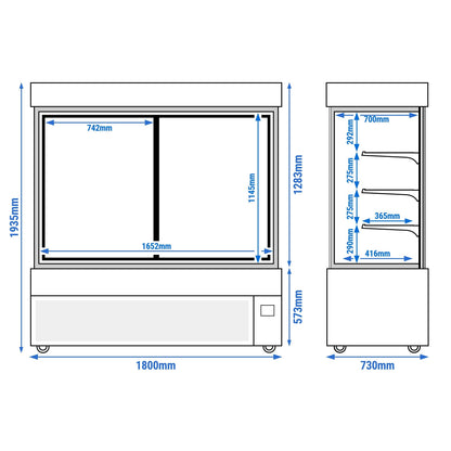 Refrigerated Pastry Display Case Double Glazing 1200L Matt Black KTG187SM
