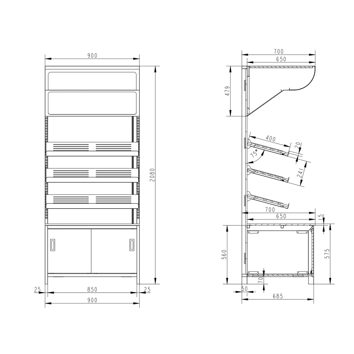 Bread Display Shelf 3 Shelves 900mm Black BRK900