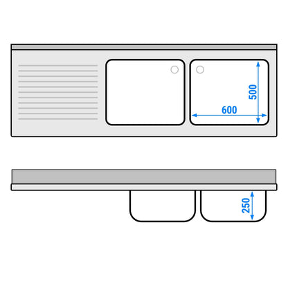 Commercial Dishwasher Sink with Cupboard 2000x700x970mm
