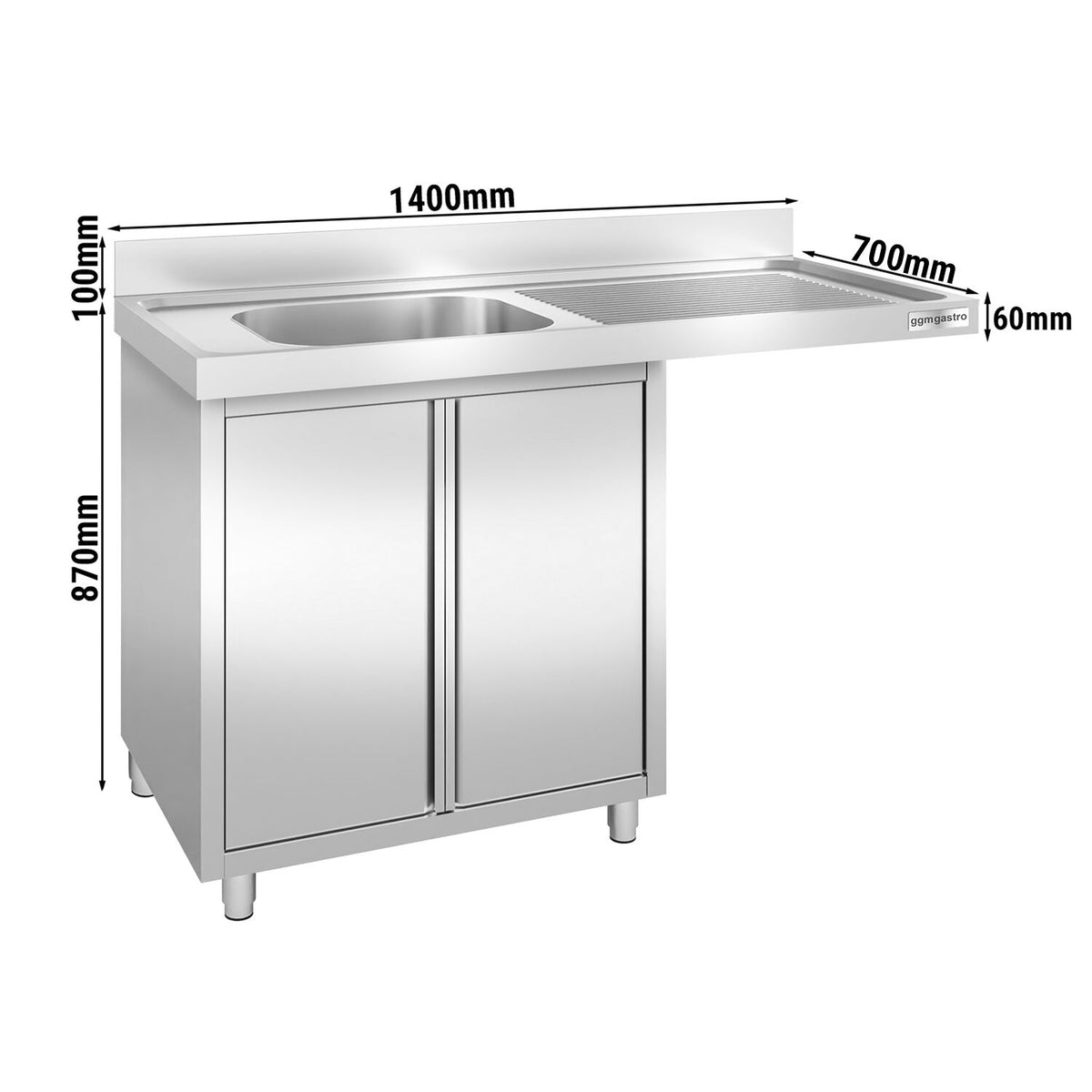 Commercial Dishwasher Sink with Cupboard 1400x700x970mm