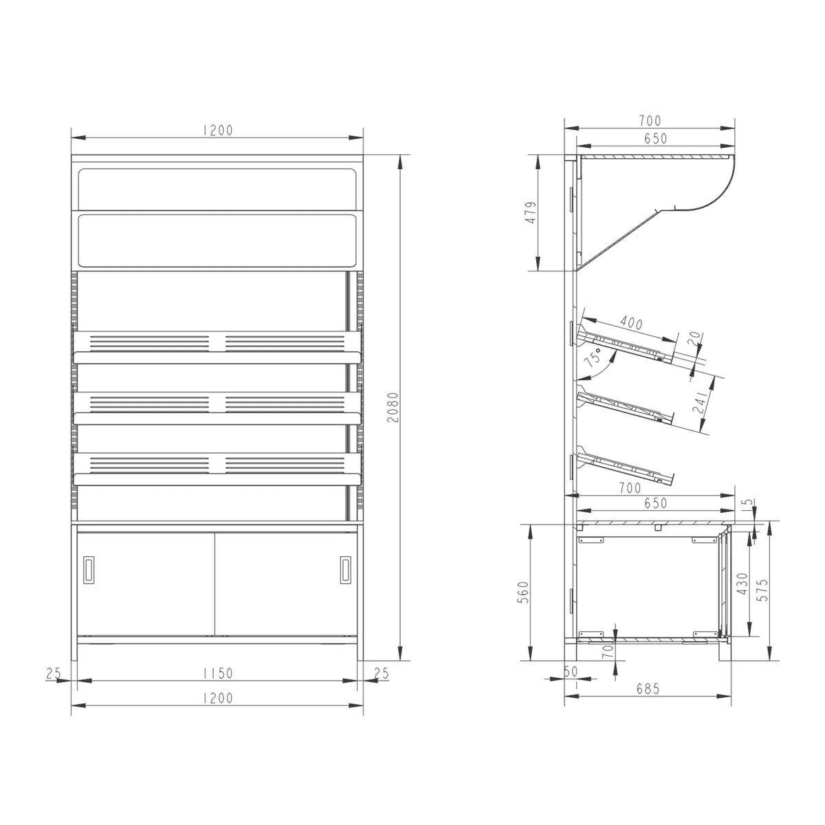 Bread Display Unit 3 Shelves Black 1200mm BRK1200