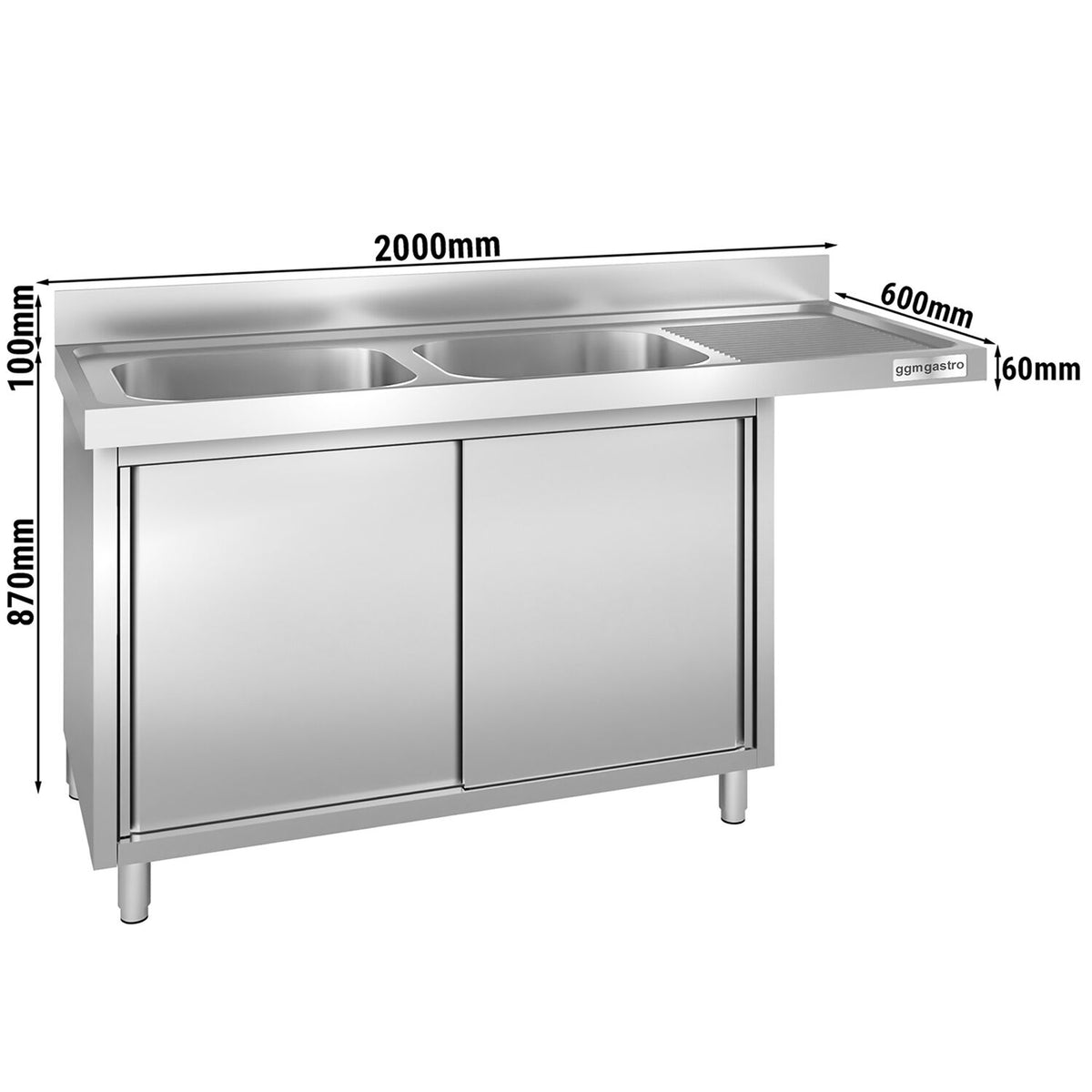 Commercial Dishwasher Sink with Cupboard 2000x600x970mm