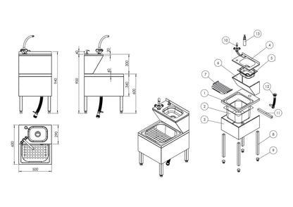 Commercial Hand Wash & Mop Sink 500x600x940mm