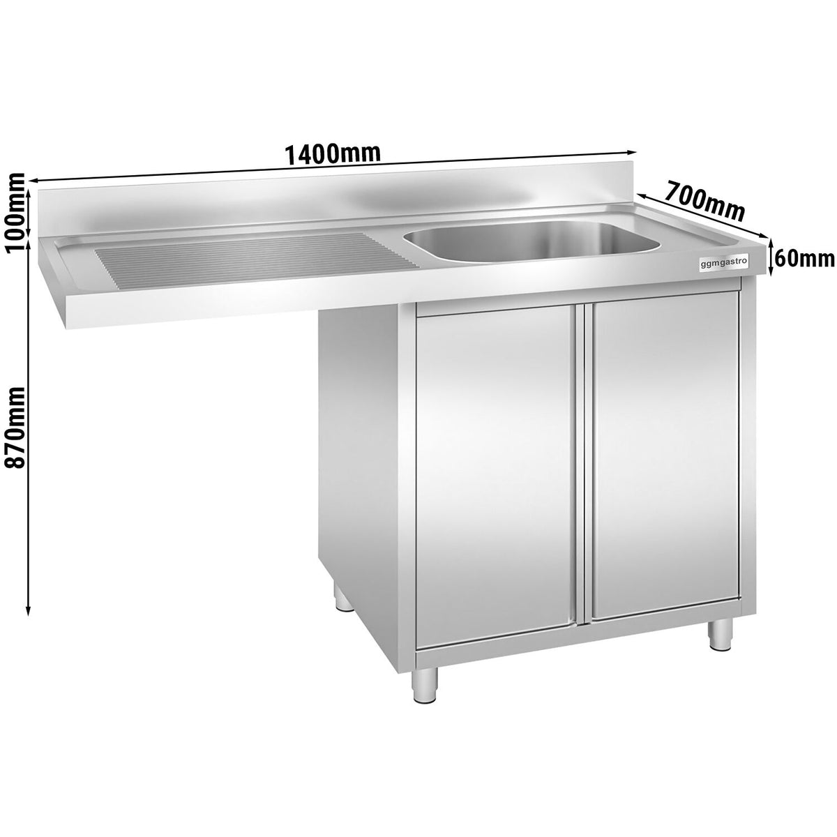 Commercial Dishwasher Sink with Cupboard 1400x700x970mm