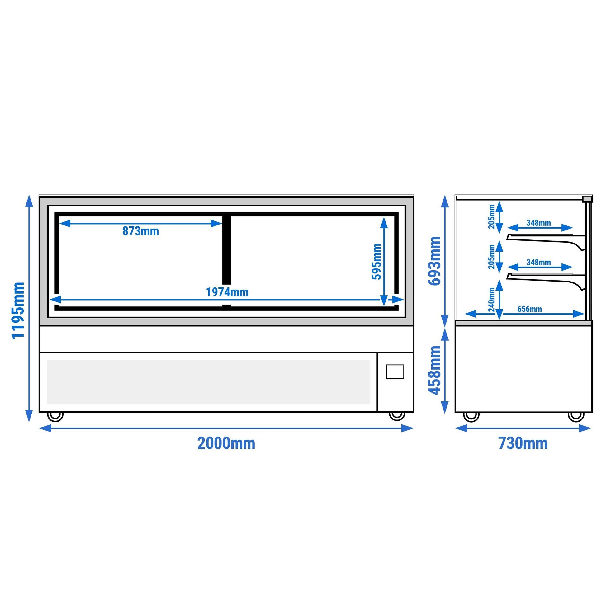Refrigerated Pastry Display Case Double Glazing 890L Matt Black KTGSF207SM