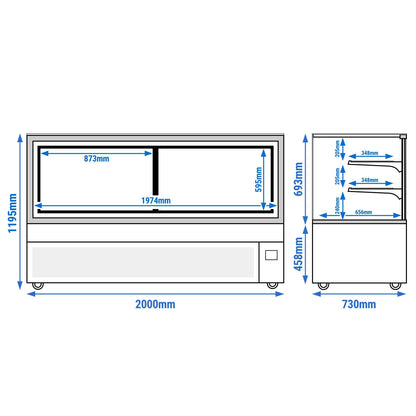 Refrigerated Pastry Display Case Double Glazing 890L Matt Black KTGSF207SM