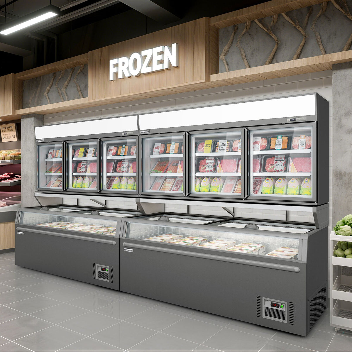 Supermarket Wall Freezer Display 2100mm 346L 820W Grey WTGIC3