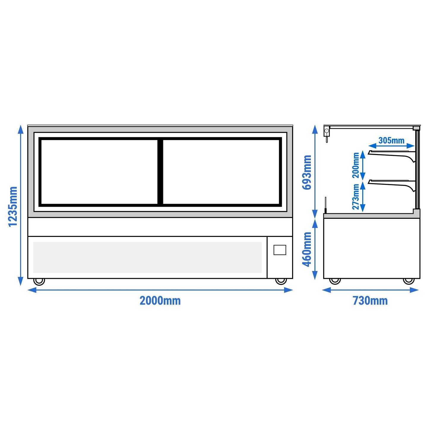 Refrigerated Pastry Display Case Double Glazing 710L Matt Black KTVOG207SM