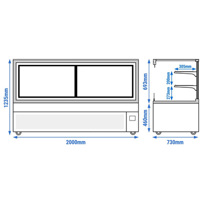 Refrigerated Pastry Display Case Double Glazing 710L Matt Black KTVOG207SM