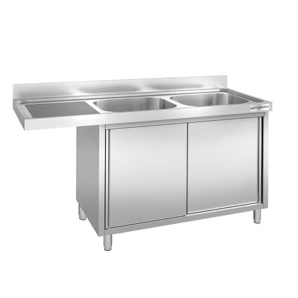 Commercial Dishwasher Sink Cabinet with 2 Basins 700mm Deep