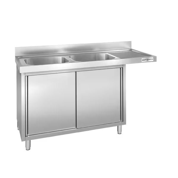Commercial Dishwasher Sink Cabinet with 2 Basins 600mm Deep